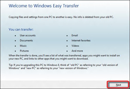 Easy Transfer Welcome screen