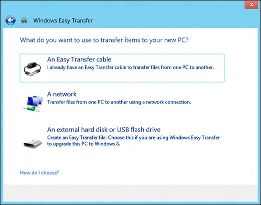 Windows Easy Transfer choices for transferring files