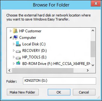 The Browse For Folder screen