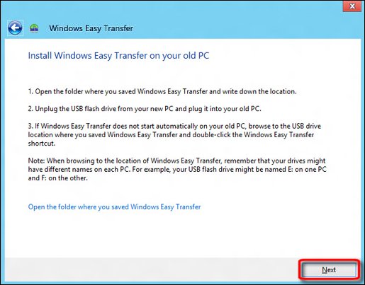The Install Windows Easy Transfer on your old computer screen